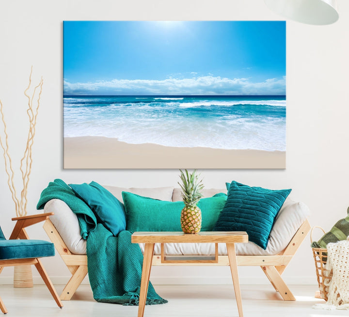 Shiny Blue Sea and Calm Beach Large Wall Art Canvas Print