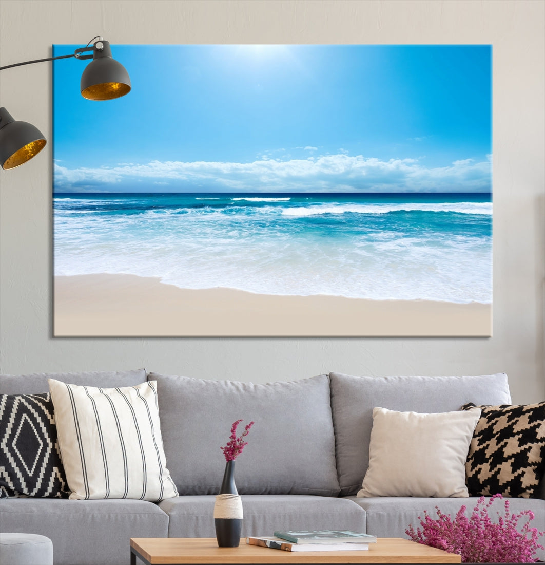 Shiny Blue Sea and Calm Beach Large Wall Art Canvas Print