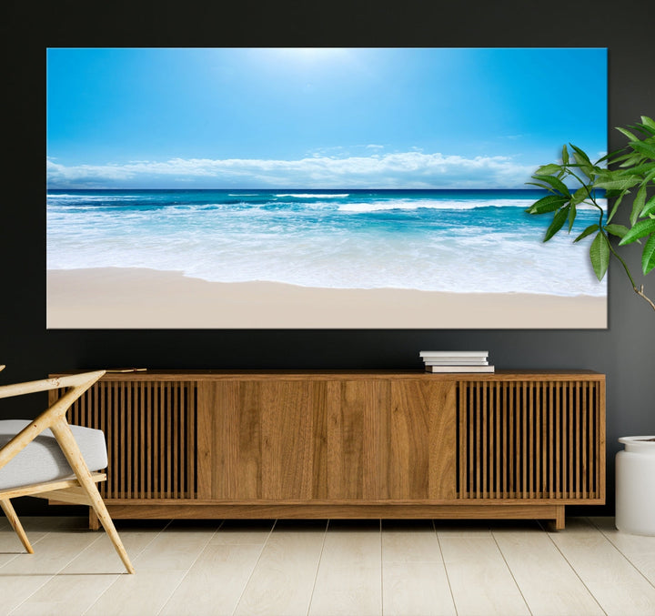 Shiny Blue Sea and Calm Beach Large Wall Art Canvas Print