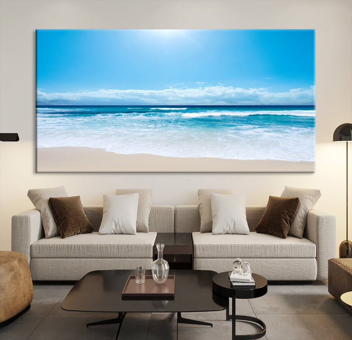 Shiny Blue Sea and Calm Beach Large Wall Art Canvas Print