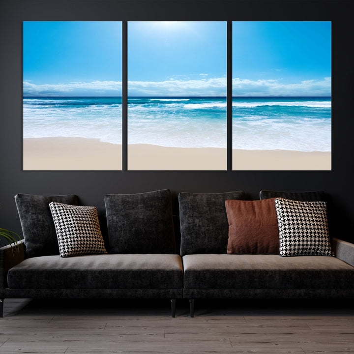 Shiny Blue Sea and Calm Beach Large Wall Art Canvas Print