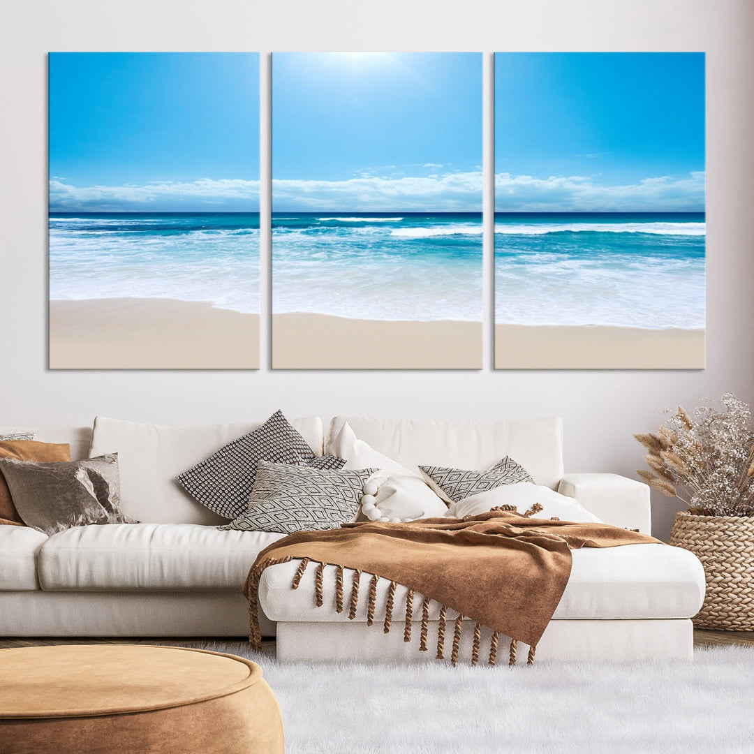 Shiny Blue Sea and Calm Beach Large Wall Art Canvas Print