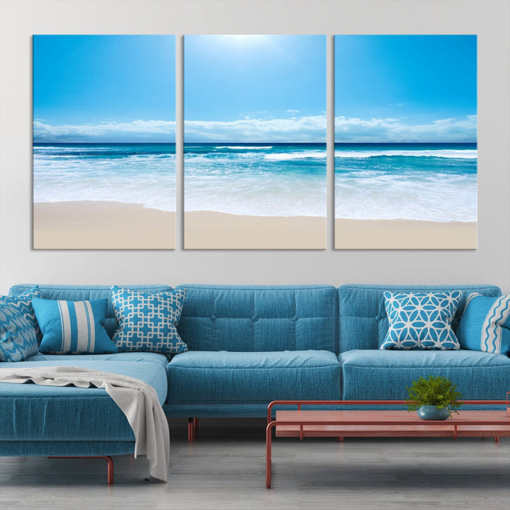 Shiny Blue Sea and Calm Beach Large Wall Art Canvas Print