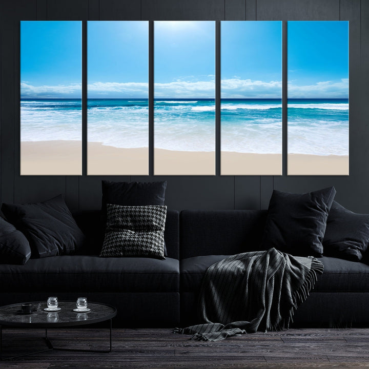 Shiny Blue Sea and Calm Beach Large Wall Art Canvas Print