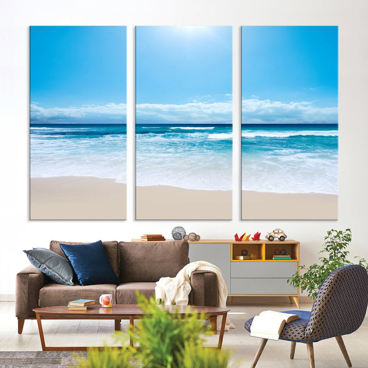 Shiny Blue Sea and Calm Beach Large Wall Art Canvas Print