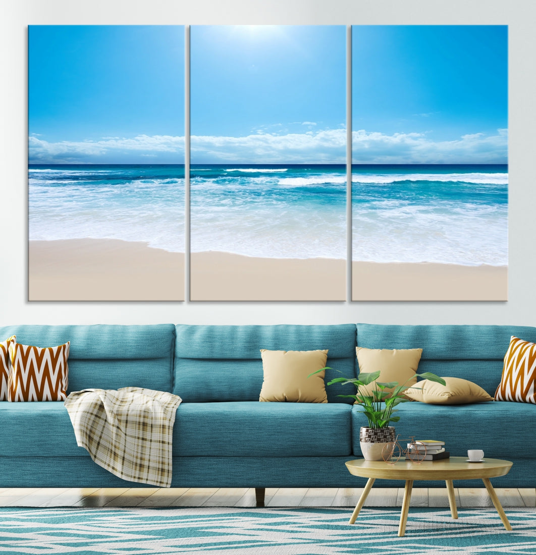 Shiny Blue Sea and Calm Beach Large Wall Art Canvas Print