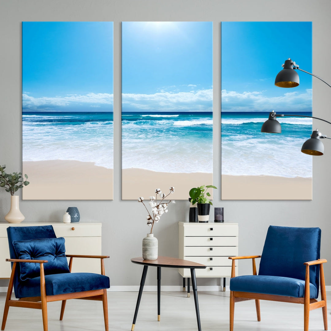 Shiny Blue Sea and Calm Beach Large Wall Art Canvas Print