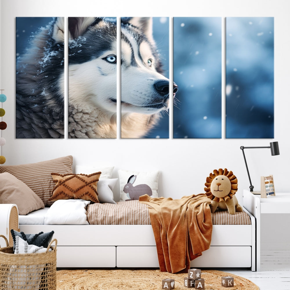 Siberian Wolf Print Canvas Art Animal Wall Decor Set of Nature Wildlife Art