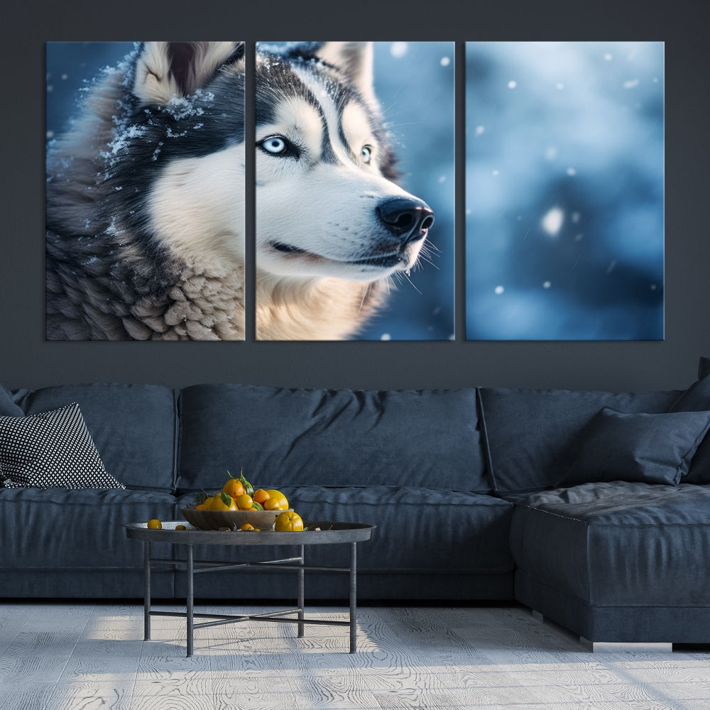 Siberian Wolf Print Canvas Art Animal Wall Decor Set of Nature Wildlife Art