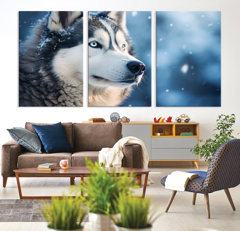 Siberian Wolf Print Canvas Art Animal Wall Decor Set of Nature Wildlife Art