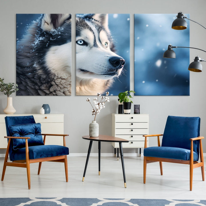 Siberian Wolf Print Canvas Art Animal Wall Decor Set of Nature Wildlife Art