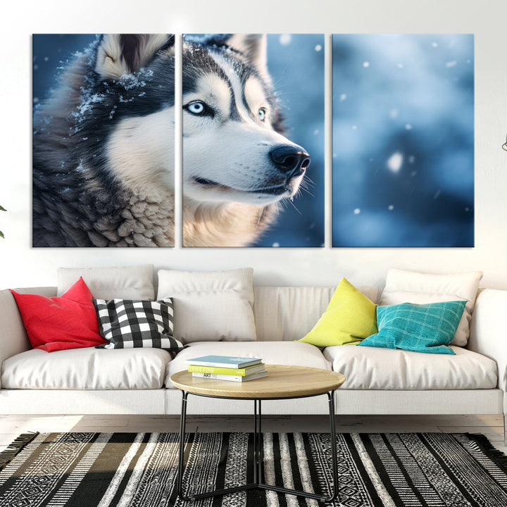 Siberian Wolf Print Canvas Art Animal Wall Decor Set of Nature Wildlife Art