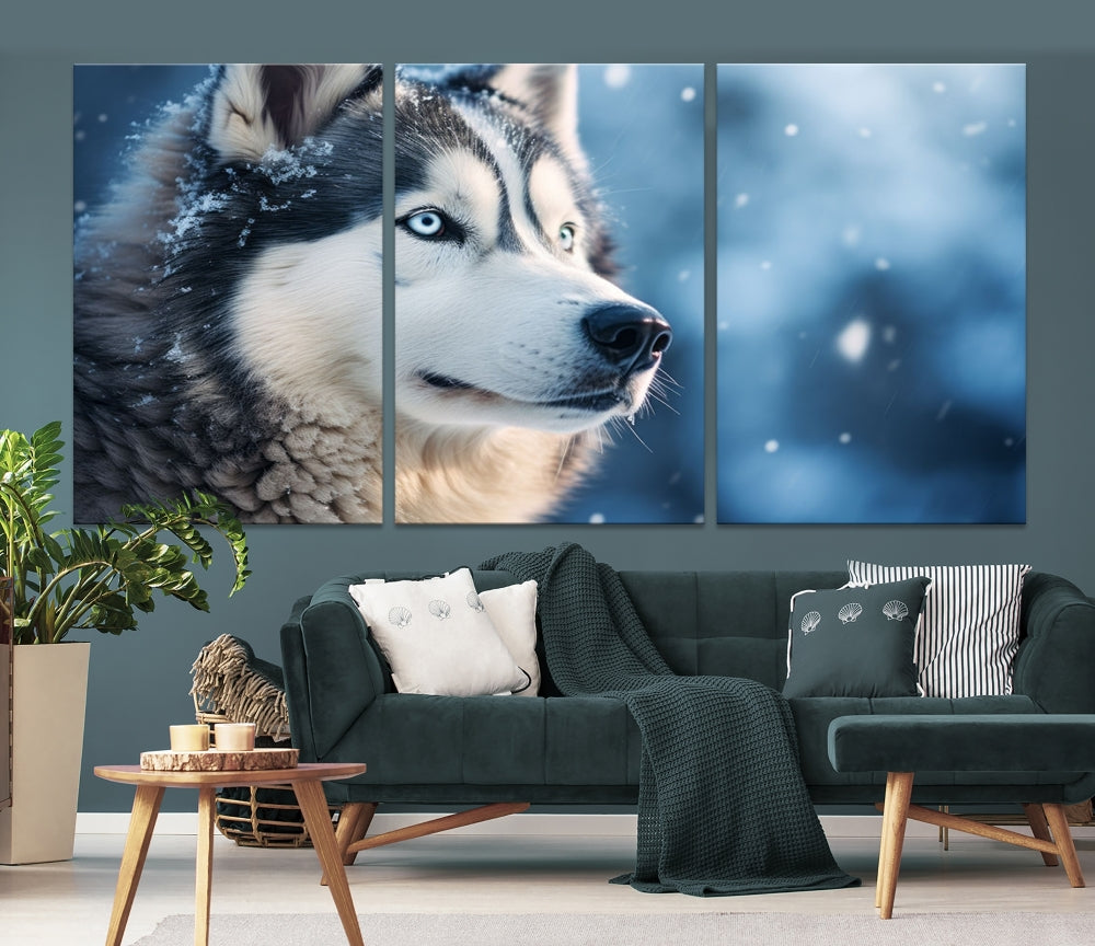 Siberian Wolf Print Canvas Art Animal Wall Decor Set of Nature Wildlife Art