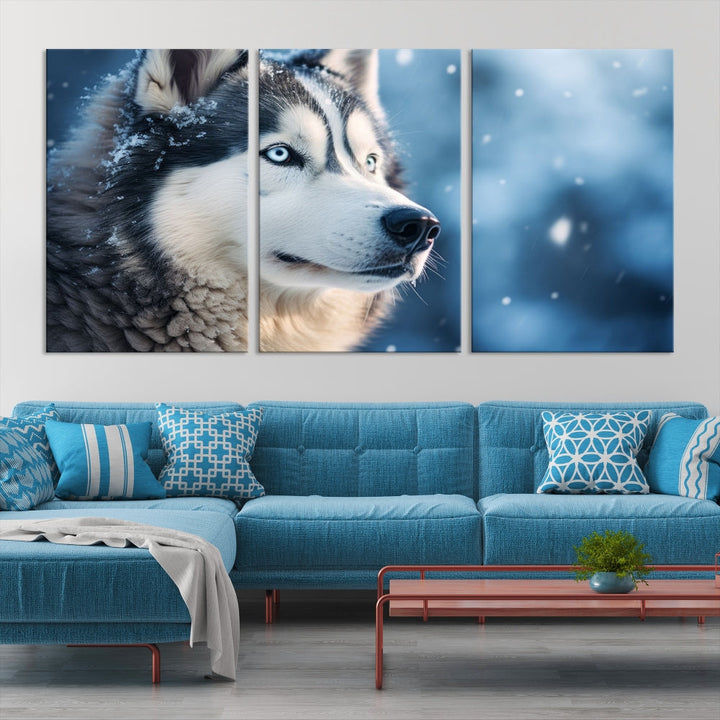 Siberian Wolf Print Canvas Art Animal Wall Decor Set of Nature Wildlife Art