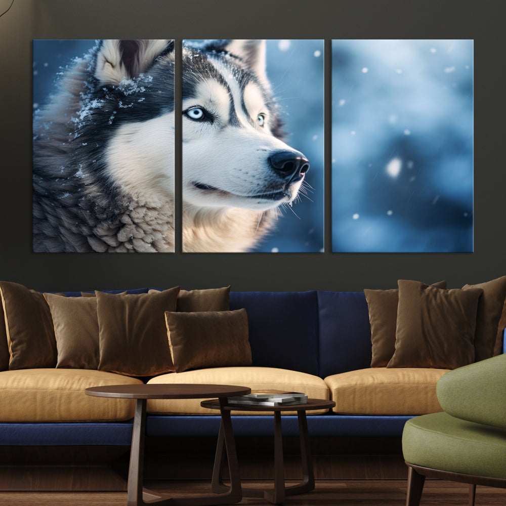 Siberian Wolf Print Canvas Art Animal Wall Decor Set of Nature Wildlife Art