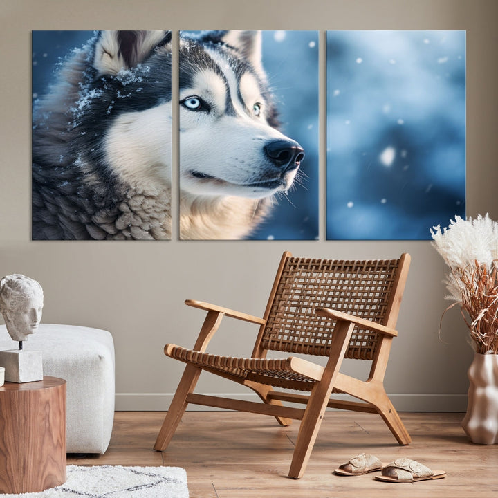 Siberian Wolf Print Canvas Art Animal Wall Decor Set of Nature Wildlife Art