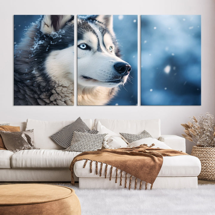 Siberian Wolf Print Canvas Art Animal Wall Decor Set of Nature Wildlife Art