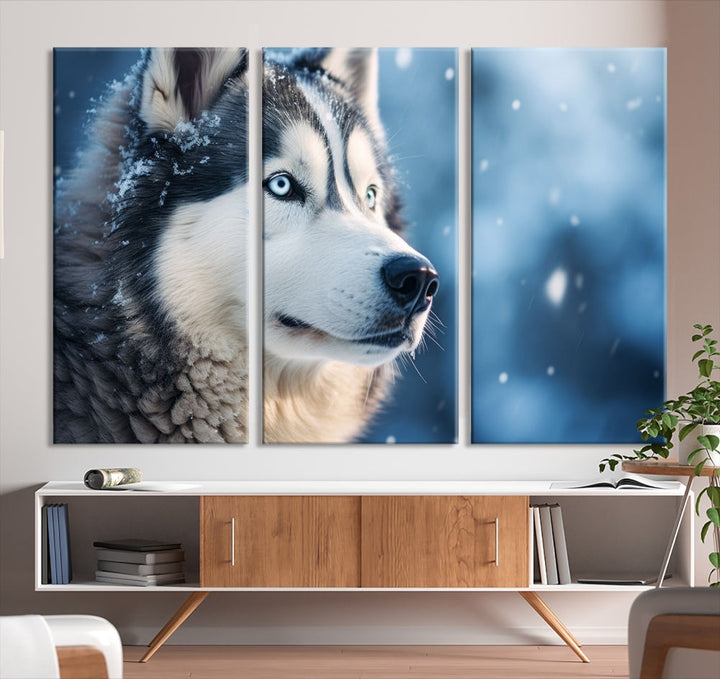 Siberian Wolf Print Canvas Art Animal Wall Decor Set of Nature Wildlife Art