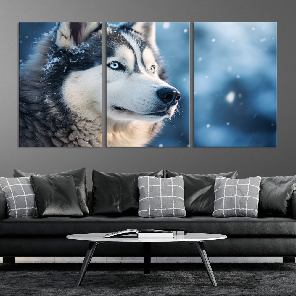 Siberian Wolf Print Canvas Art Animal Wall Decor Set of Nature Wildlife Art