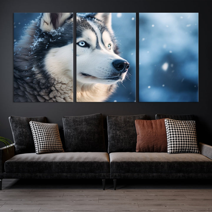 Siberian Wolf Print Canvas Art Animal Wall Decor Set of Nature Wildlife Art