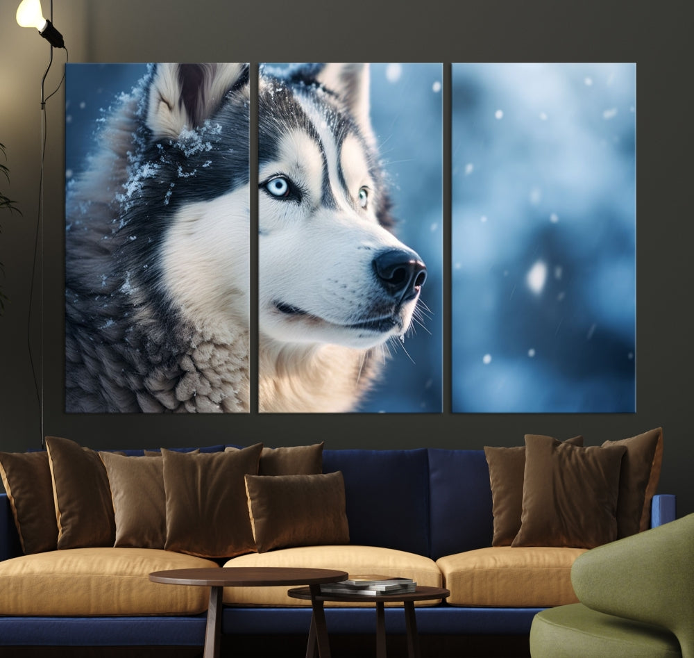 Siberian Wolf Print Canvas Art Animal Wall Decor Set of Nature Wildlife Art