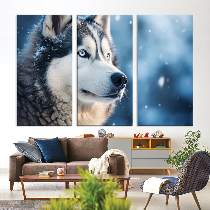 Siberian Wolf Print Canvas Art Animal Wall Decor Set of Nature Wildlife Art