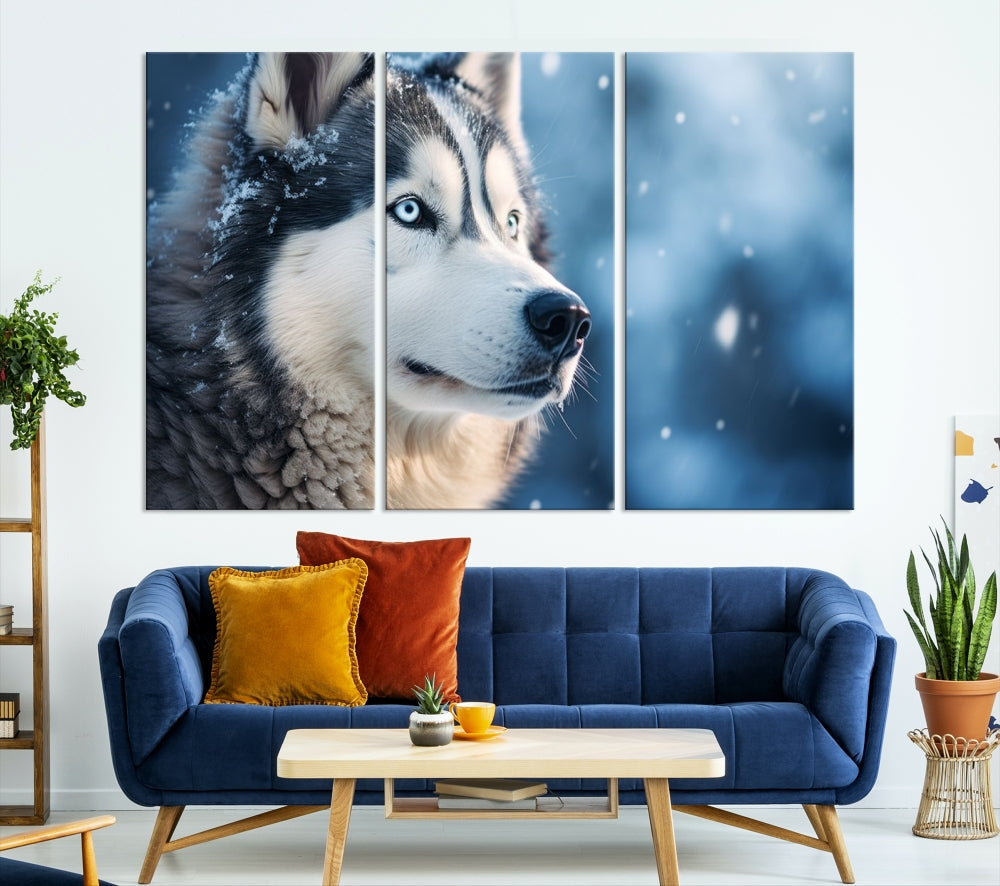 Siberian Wolf Print Canvas Art Animal Wall Decor Set of Nature Wildlife Art