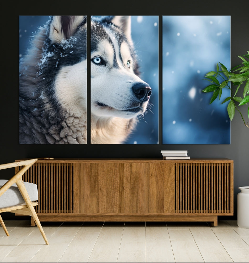 Siberian Wolf Print Canvas Art Animal Wall Decor Set of Nature Wildlife Art