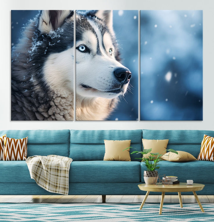 Siberian Wolf Print Canvas Art Animal Wall Decor Set of Nature Wildlife Art