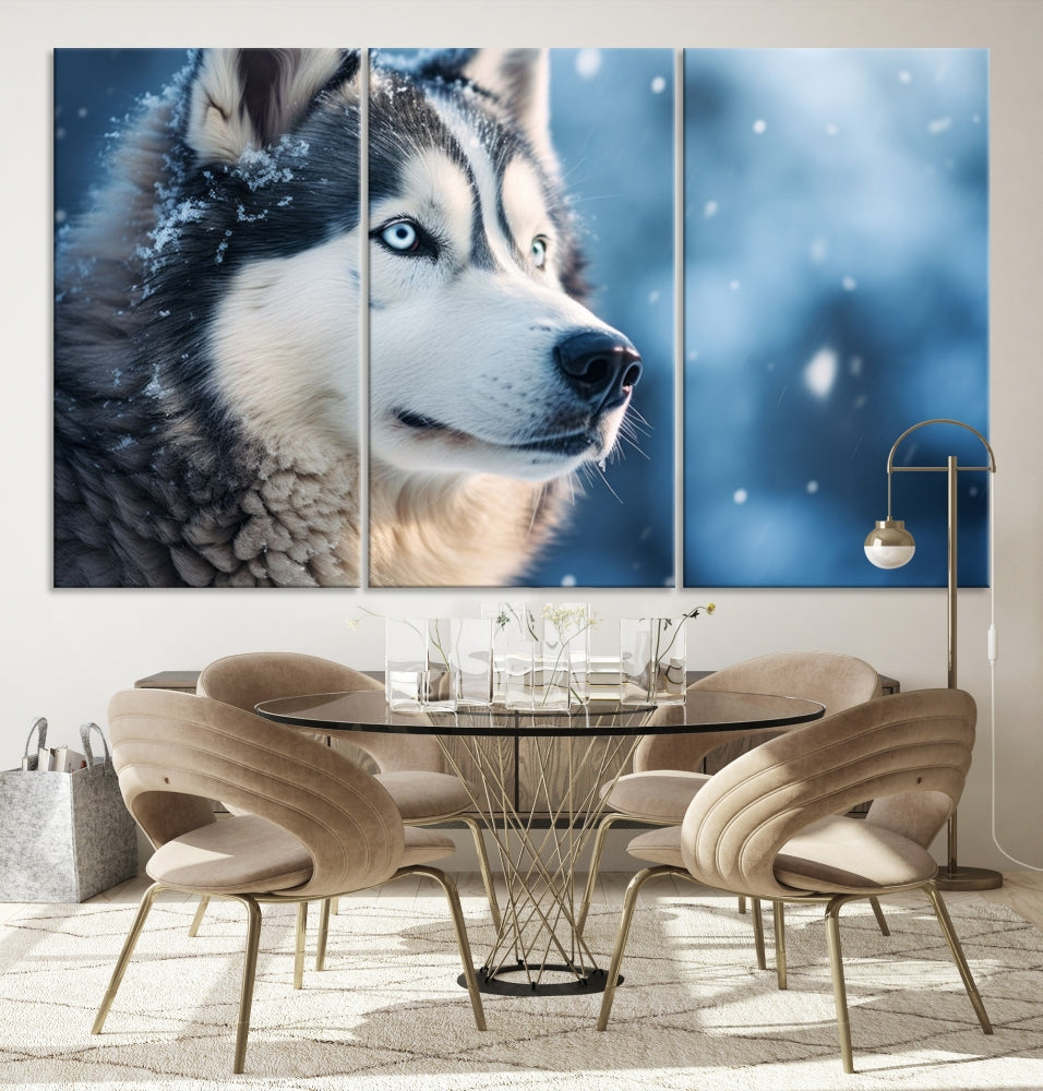 Siberian Wolf Print Canvas Art Animal Wall Decor Set of Nature Wildlife Art