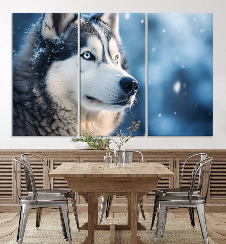 Siberian Wolf Print Canvas Art Animal Wall Decor Set of Nature Wildlife Art