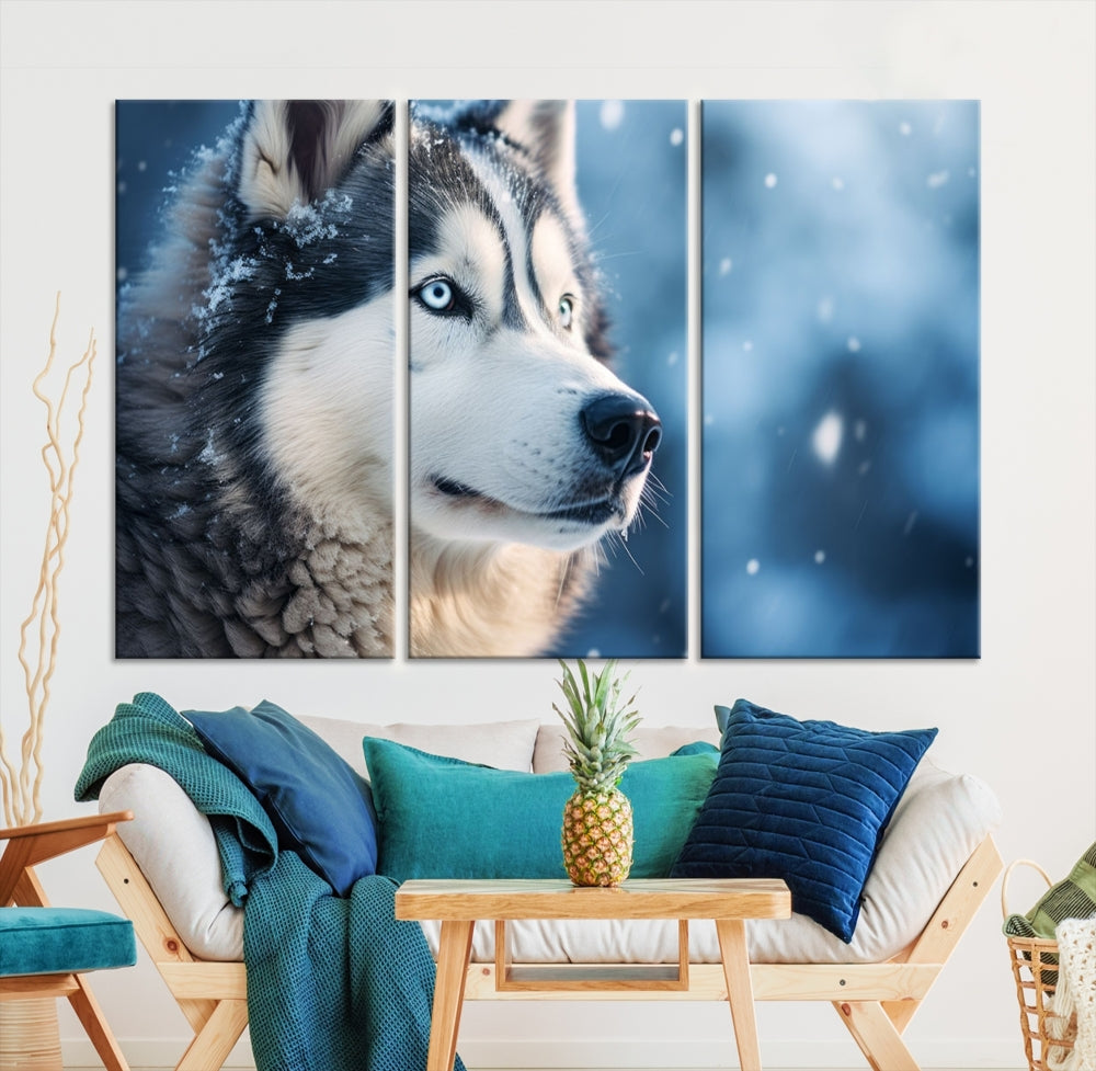 Siberian Wolf Print Canvas Art Animal Wall Decor Set of Nature Wildlife Art