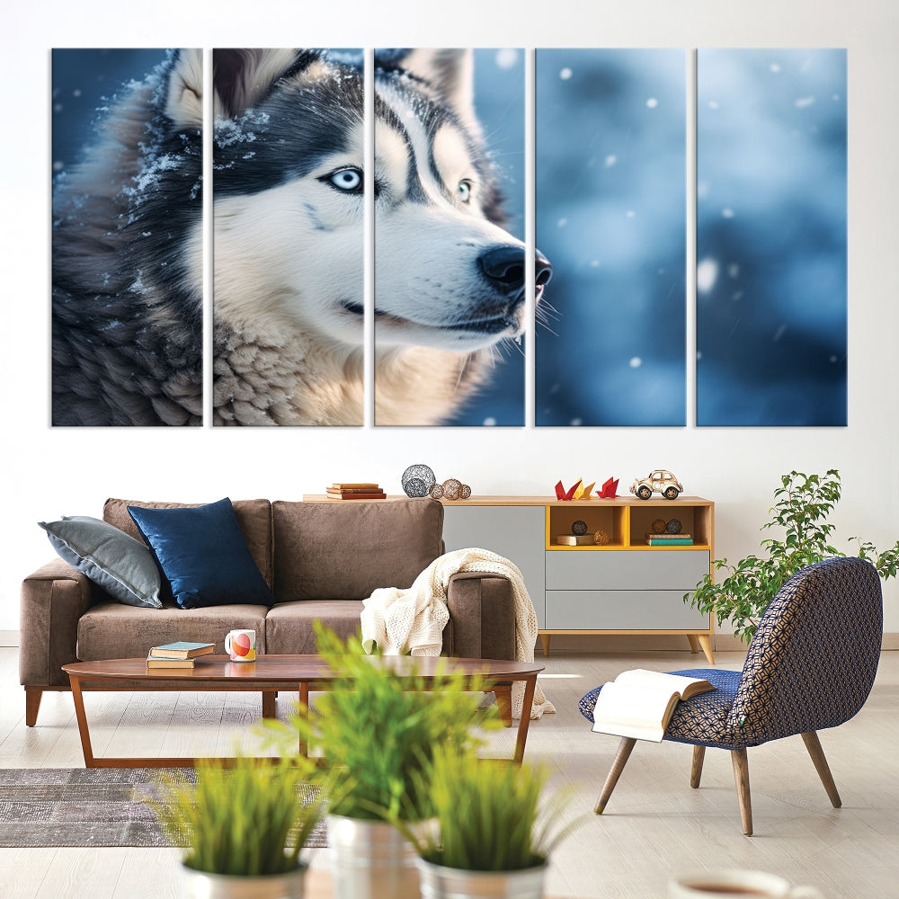 Siberian Wolf Print Canvas Art Animal Wall Decor Set of Nature Wildlife Art