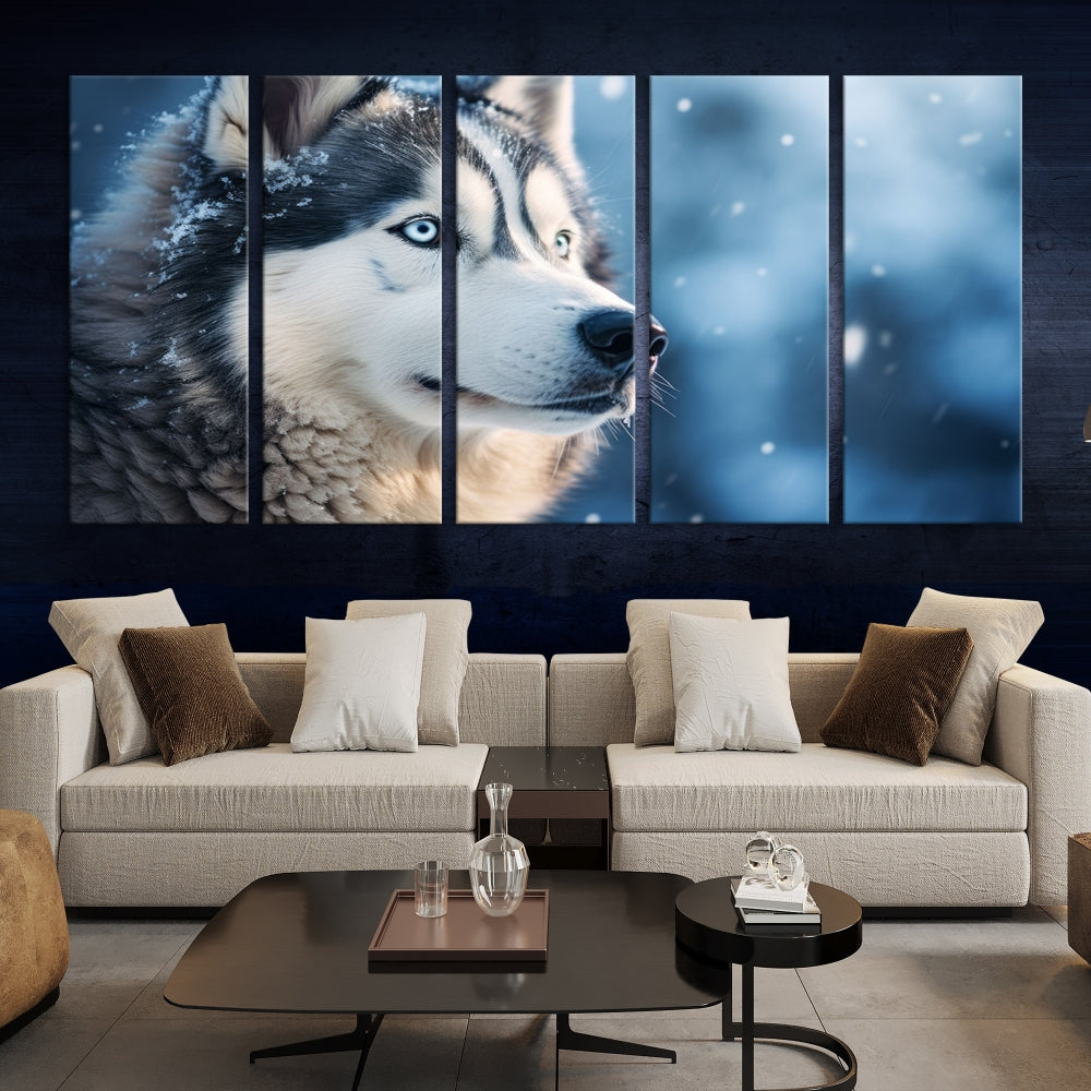 Siberian Wolf Print Canvas Art Animal Wall Decor Set of Nature Wildlife Art