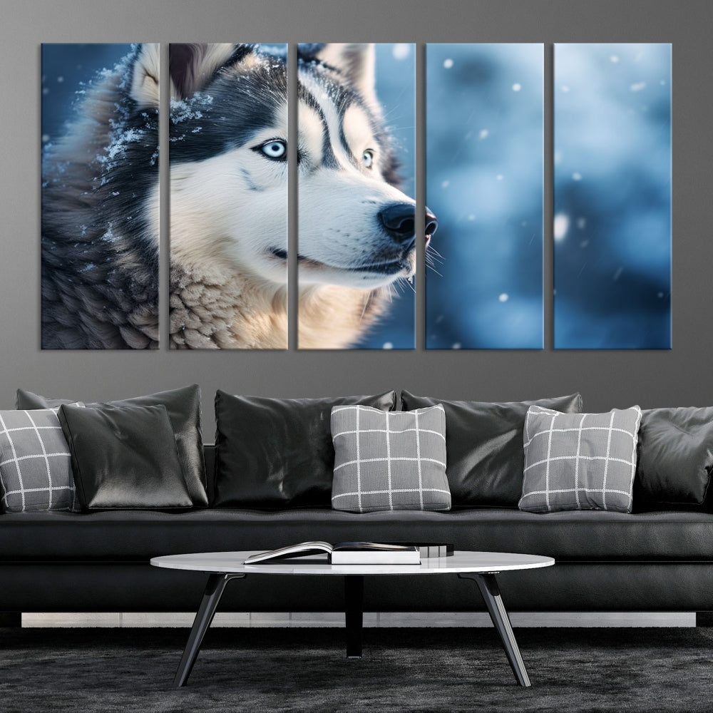 Siberian Wolf Print Canvas Art Animal Wall Decor Set of Nature Wildlife Art