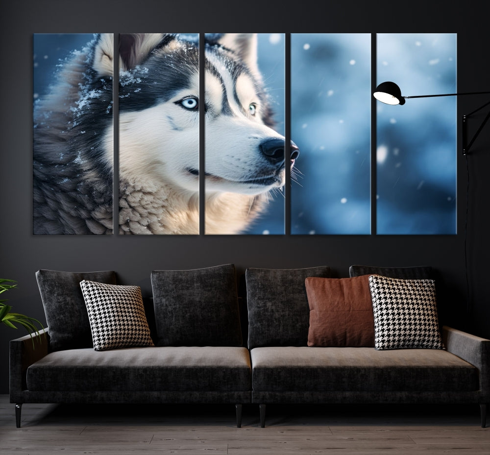 Siberian Wolf Print Canvas Art Animal Wall Decor Set of Nature Wildlife Art