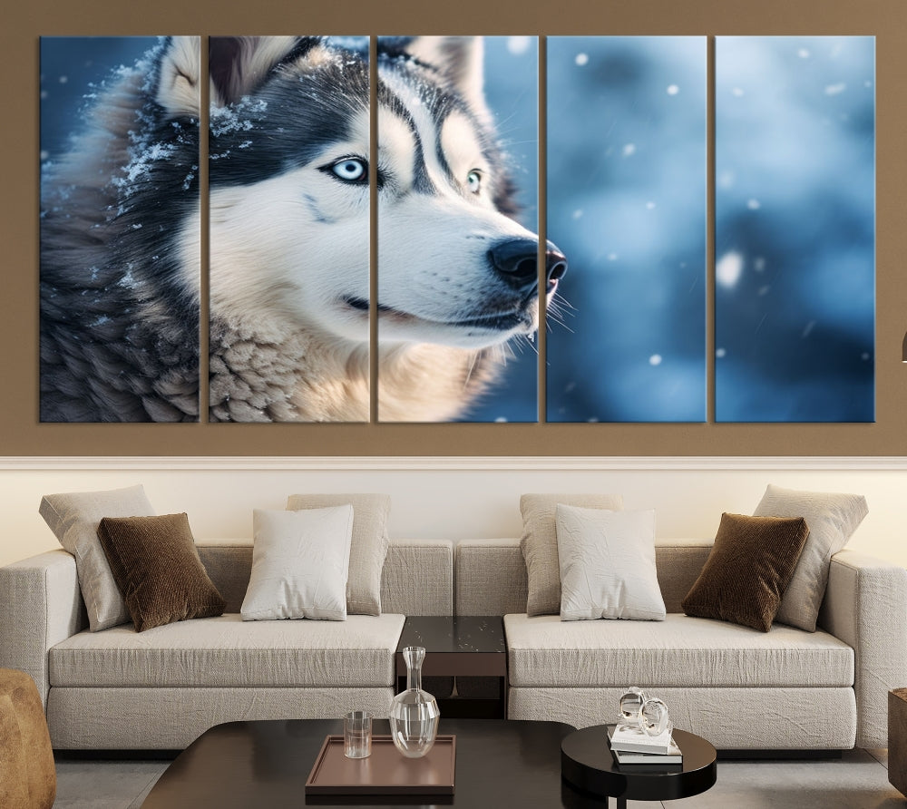 Siberian Wolf Print Canvas Art Animal Wall Decor Set of Nature Wildlife Art