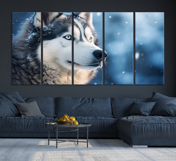 Siberian Wolf Print Canvas Art Animal Wall Decor Set of Nature Wildlife Art