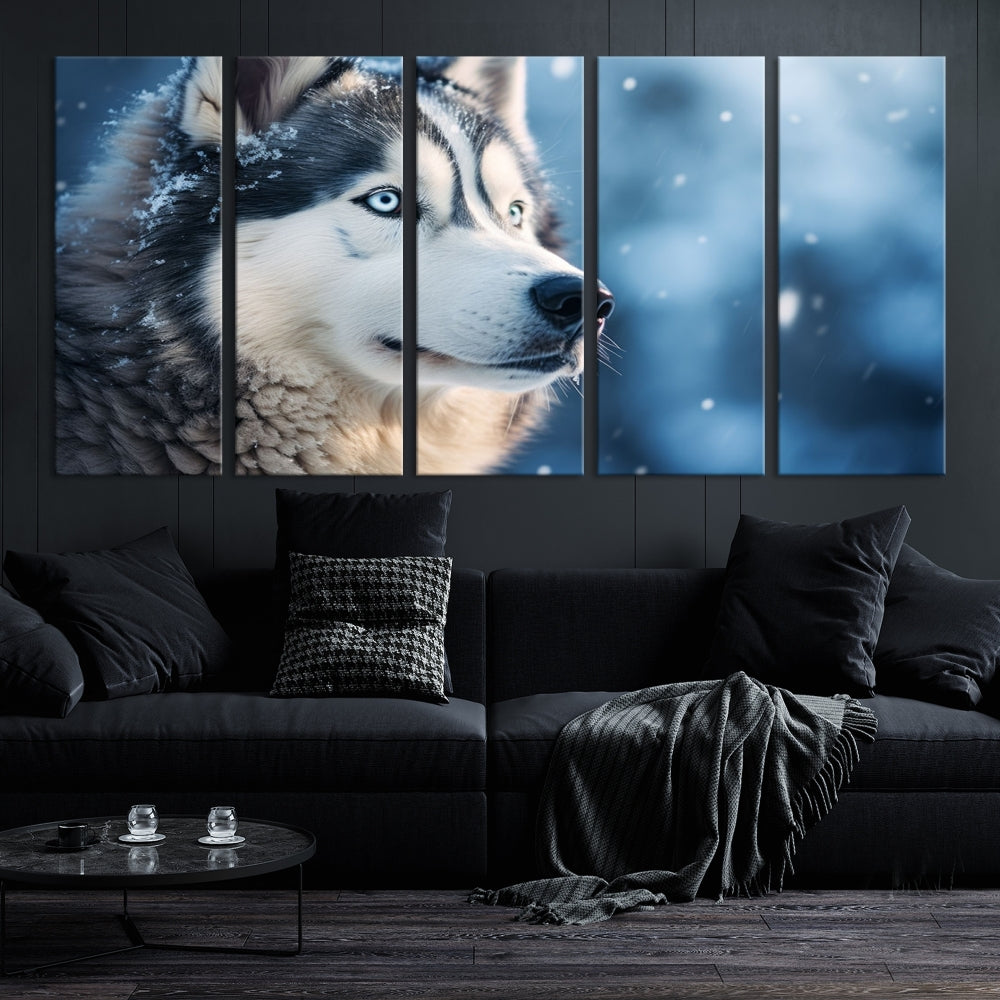 Siberian Wolf Print Canvas Art Animal Wall Decor Set of Nature Wildlife Art