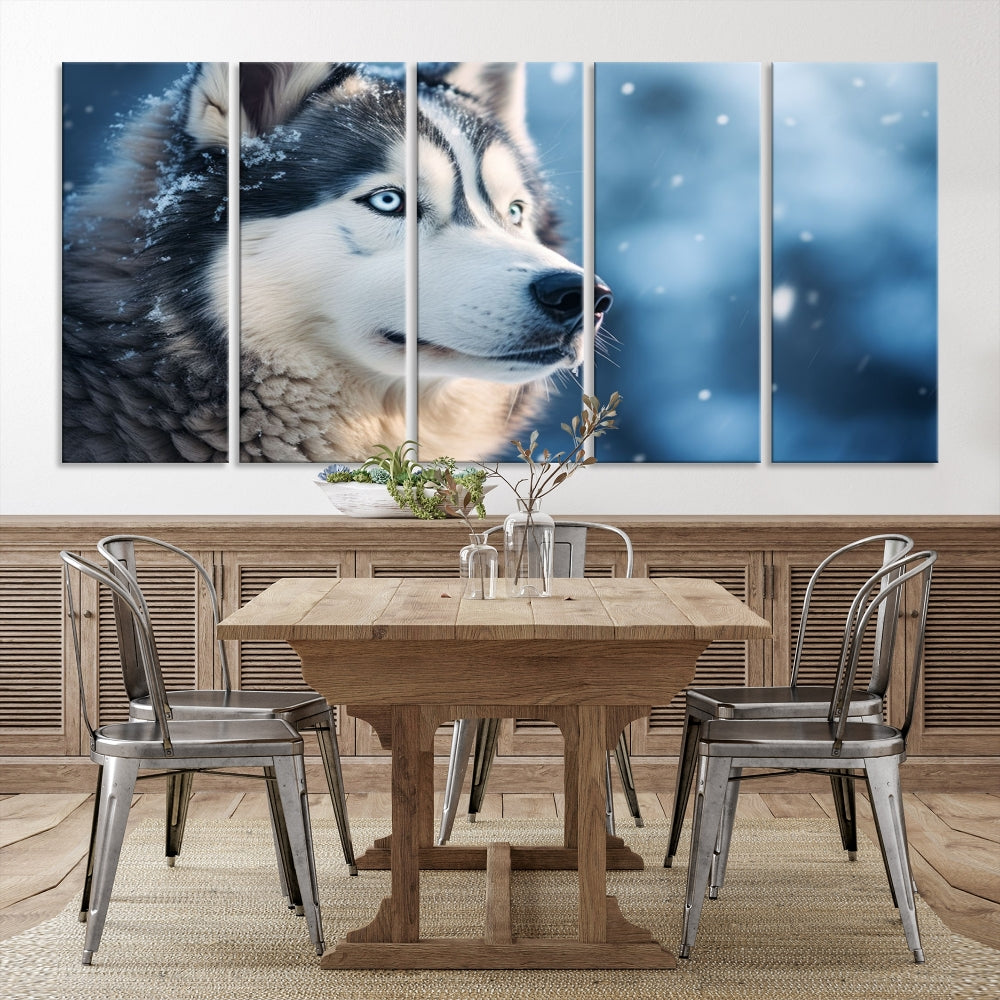 Siberian Wolf Print Canvas Art Animal Wall Decor Set of Nature Wildlife Art