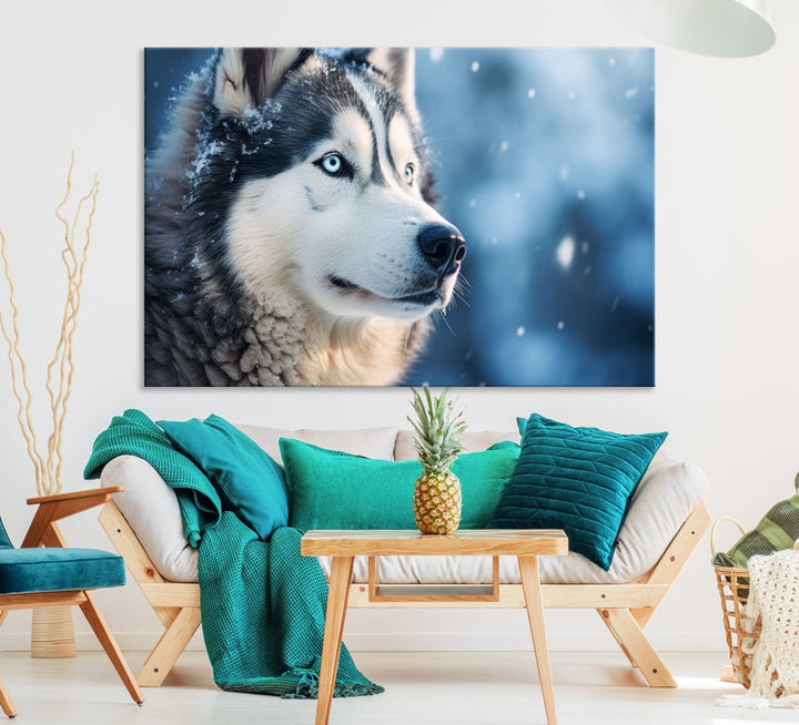 Siberian Wolf Print Canvas Art Animal Wall Decor Set of Nature Wildlife Art