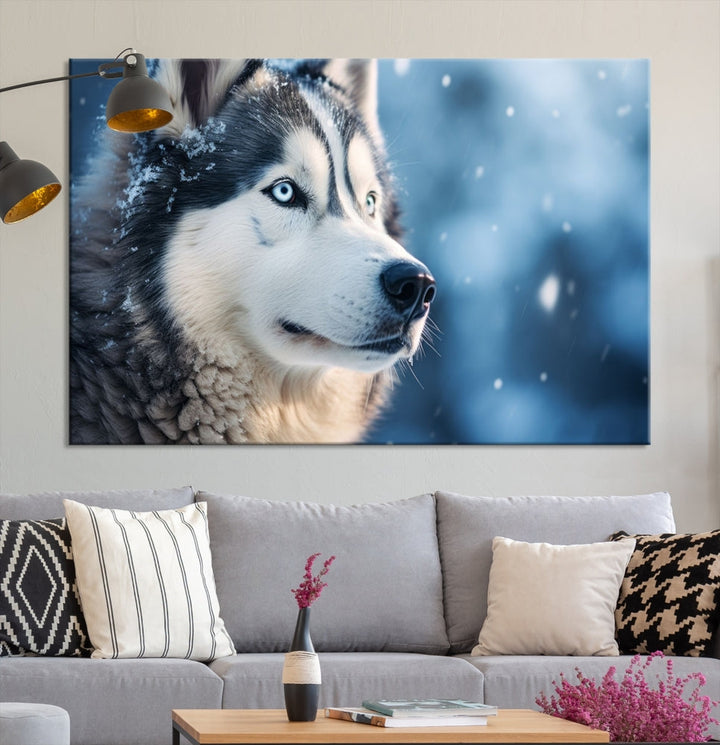 Siberian Wolf Print Canvas Art Animal Wall Decor Set of Nature Wildlife Art