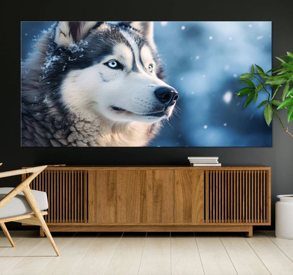 Siberian Wolf Print Canvas Art Animal Wall Decor Set of Nature Wildlife Art