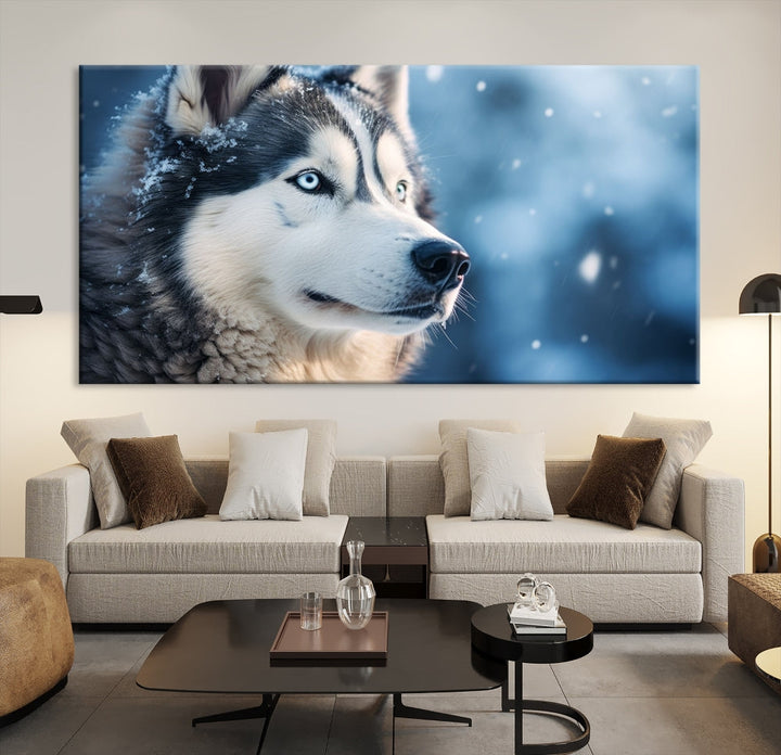 Siberian Wolf Print Canvas Art Animal Wall Decor Set of Nature Wildlife Art