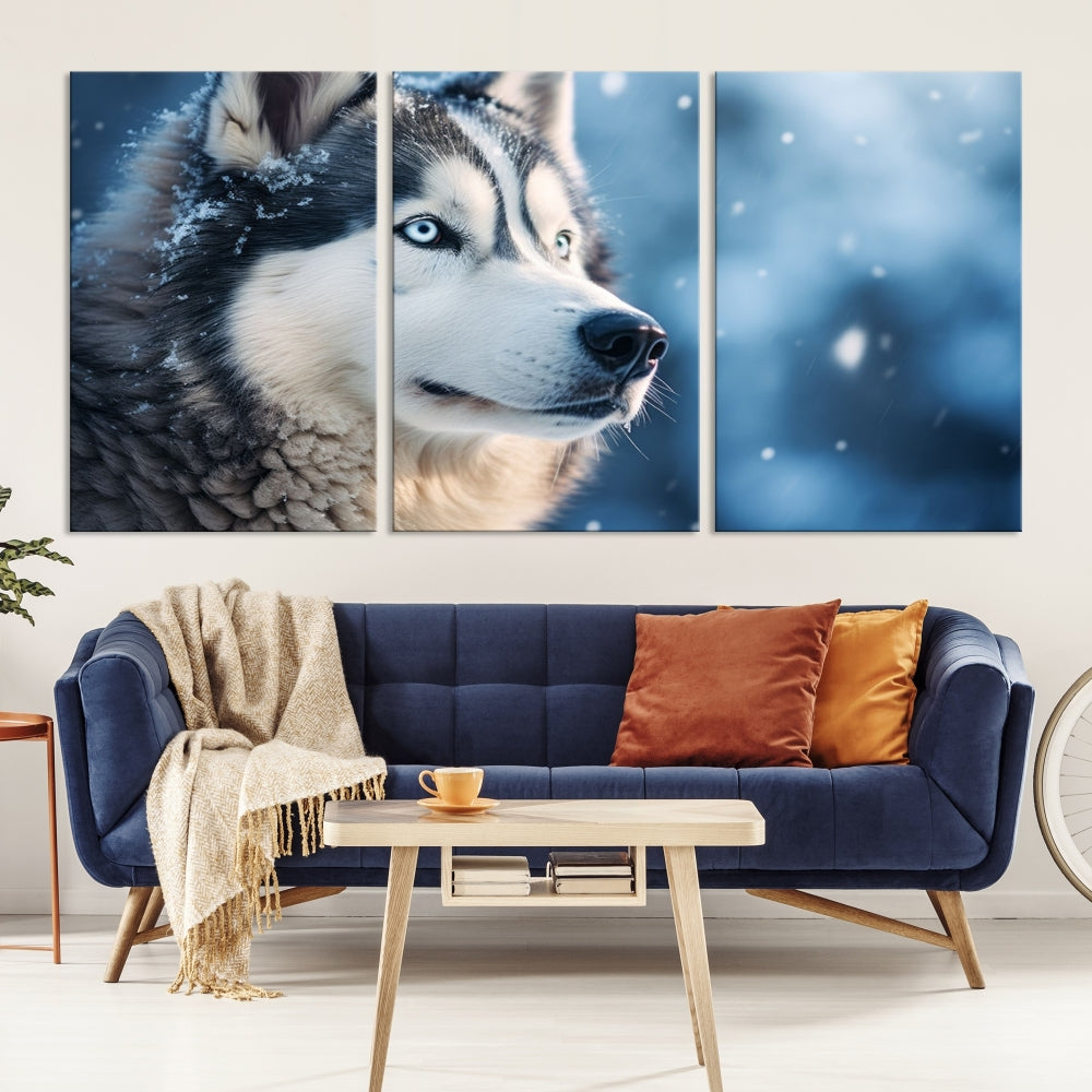 Siberian Wolf Print Canvas Art Animal Wall Decor Set of Nature Wildlife Art