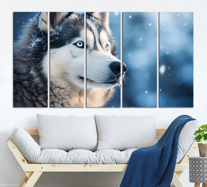 Siberian Wolf Print Canvas Art Animal Wall Decor Set of Nature Wildlife Art