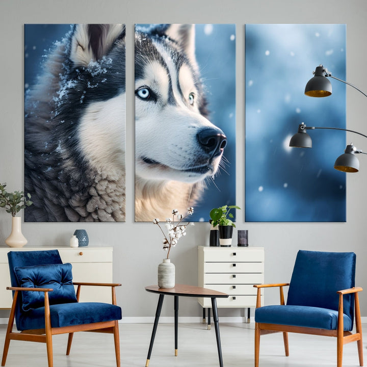 Siberian Wolf Print Canvas Art Animal Wall Decor Set of Nature Wildlife Art