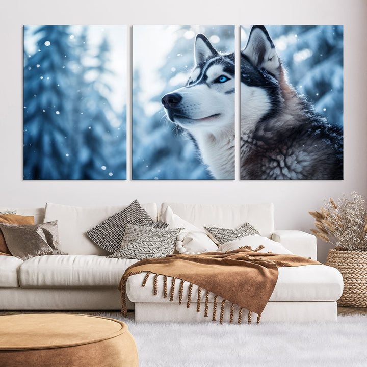 Siberian Wolf Prints Winter Photography Wild Animal Canvas Wall Art Print Piece Art