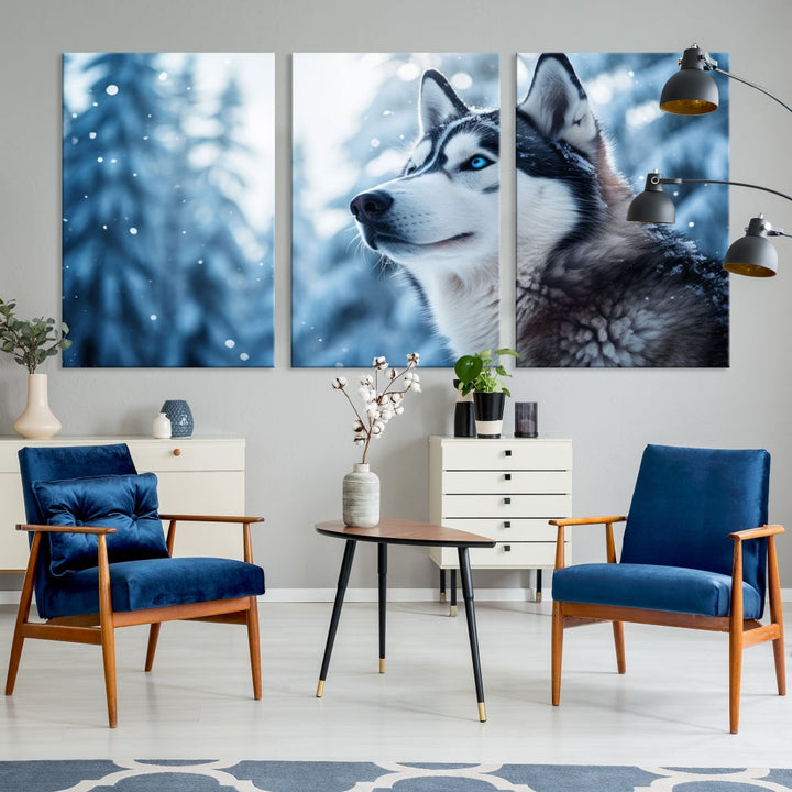 Siberian Wolf Prints Winter Photography Wild Animal Canvas Wall Art Print Piece Art