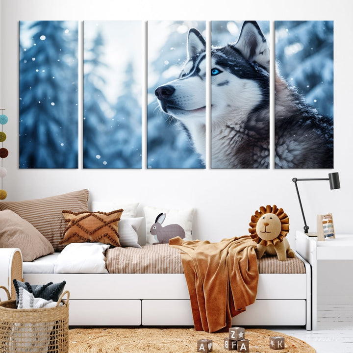 Siberian Wolf Prints Winter Photography Wild Animal Canvas Wall Art Print Piece Art